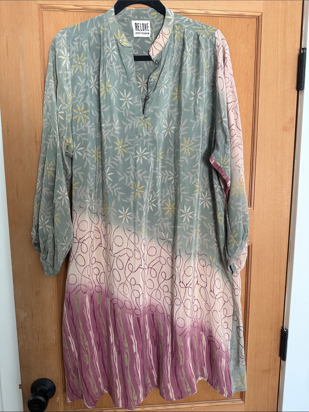 Love Floral Ombre silk Midi Dress in Sage, Cream & Mauve